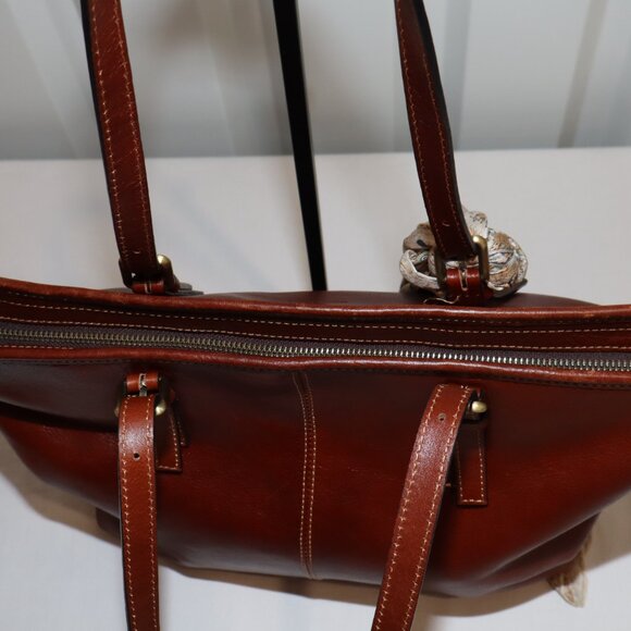 Gianni Conti Womens Brown Leather Tote Bag Large Buckle Adjust Straps With *Flaw - Picture 3 of 13